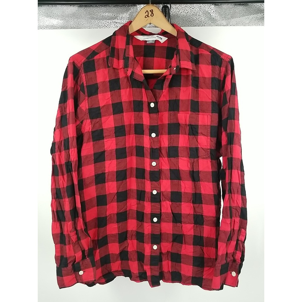 Old Navy Plaid Flannel Long Sleeve Button Up Shirt Womens 2XL XXL Red Black‎